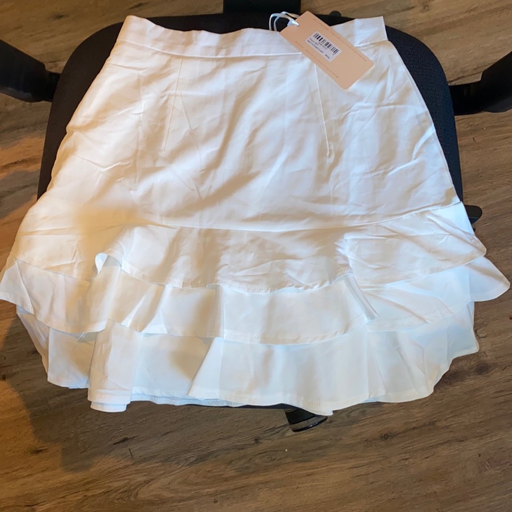 XS White high waisted ruffle mini skirt from Beginning Boutique